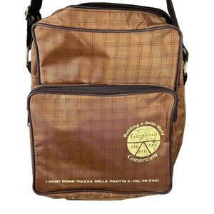 Vintage Brown Plaid Unisex Italian Gregorian Consortium Crossbody Bag Purse